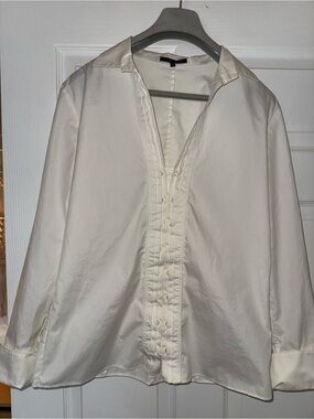 STRENESSE Gabriele Strehle White Button Down with Ruffle Detail 100% Cotton